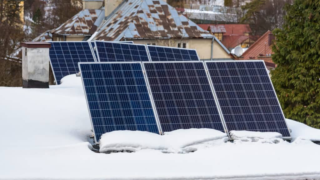 solar panels in the snow